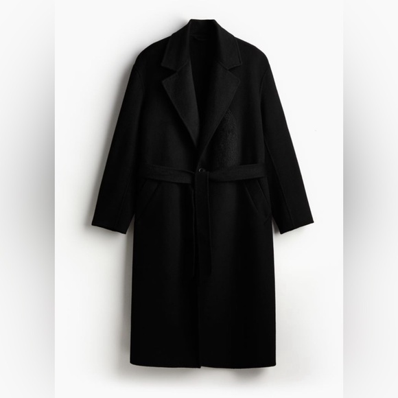 Hm Basquiat x ev tala loose fit wool tie belt coat - Picture 4 of 8